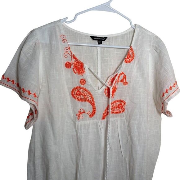 Unique Spectrum Blouse Women's Large V-Neck Embroidered Short Sleeve Tie Top - Picture 2 of 10